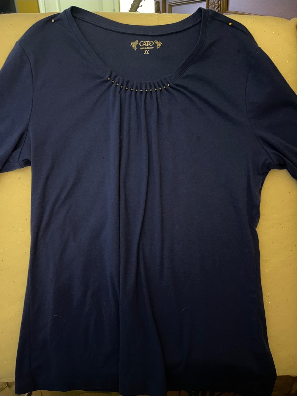 Cato Navy Long Sleeve Scoop Neck Top with Bead Detail